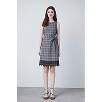 Linen Mix Dress with Lace Hem