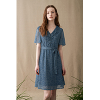 Recycled Polyester Chiffon Dress with Ruffle Hem